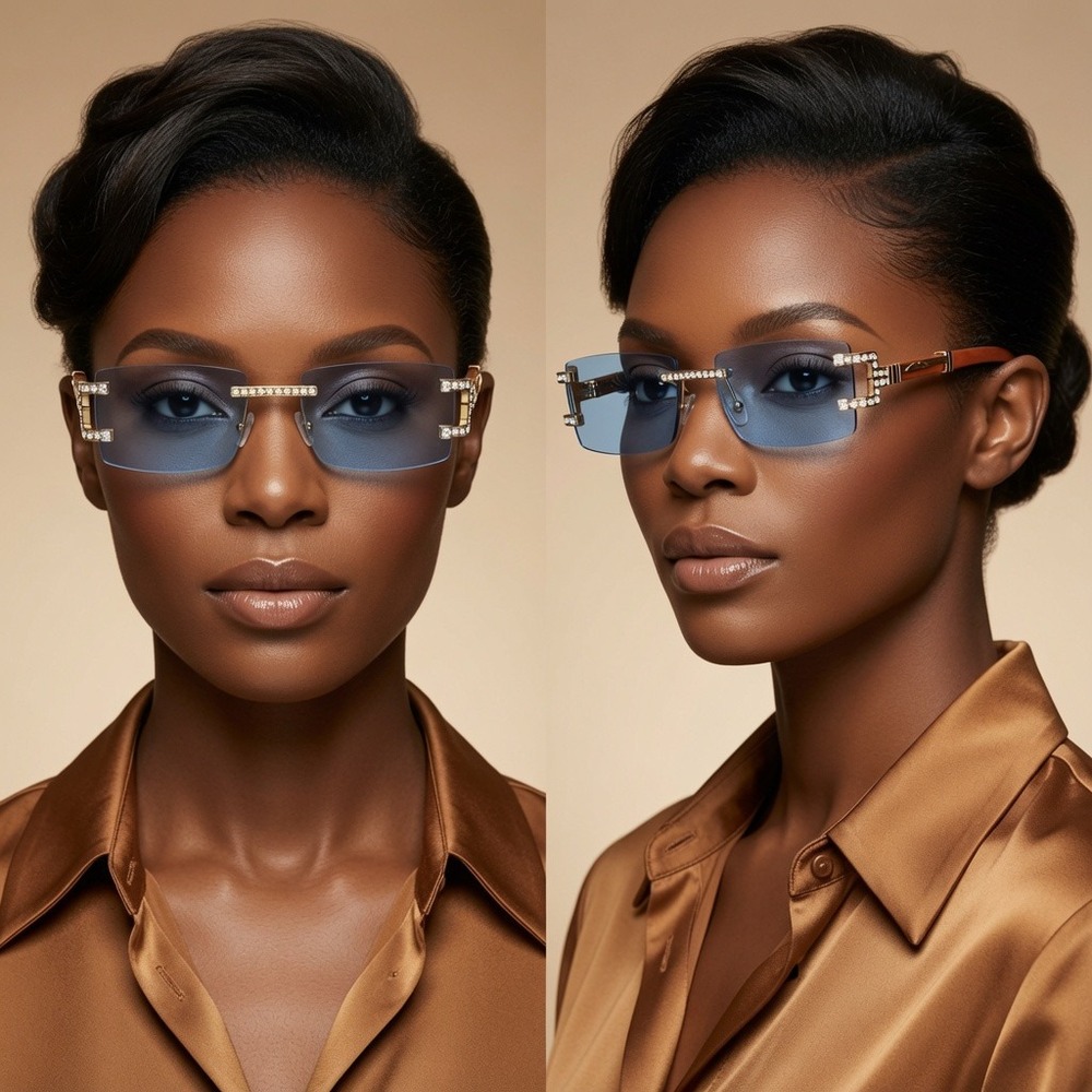 Women Sunglasses Fashion Designer Blue Lens Square Buffs Luxury Classy Lentes